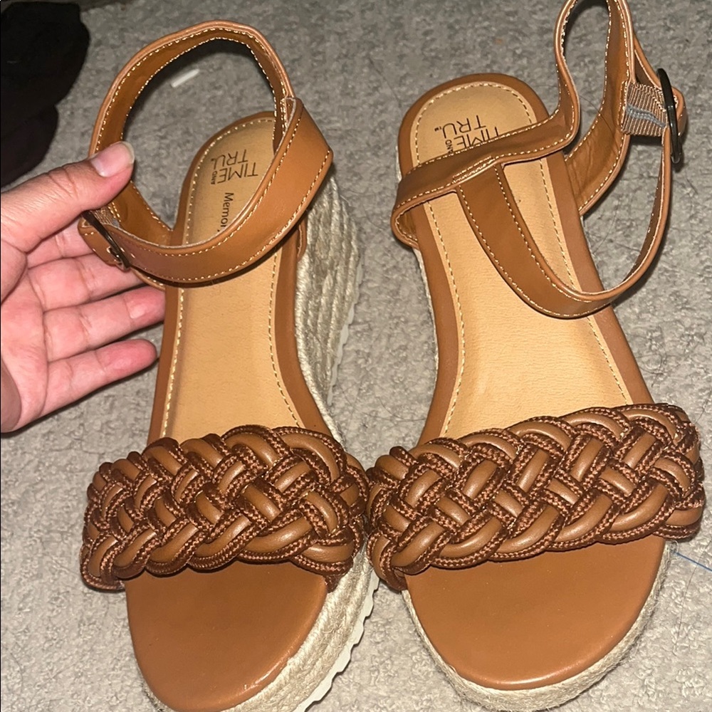 Tan Braided Sandals with Ankle Strap